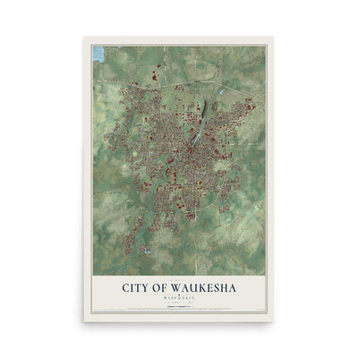 Map of Waukesha, Wisconsin, 12 x 18 inch unframed archival matte print
