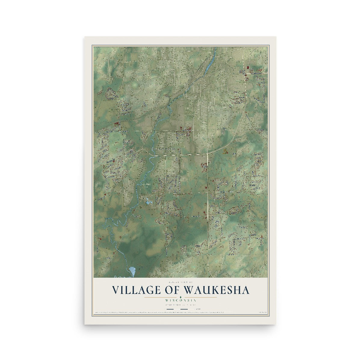 Map of the Village of Waukesha, Wisconsin, 12 x 18 inch unframed archival matte print