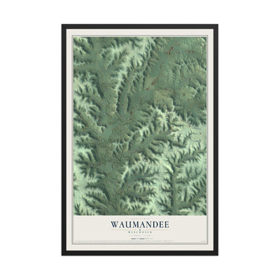 Map of Waumandee, Wisconsin, 12 x 18 inch print in a black wood frame