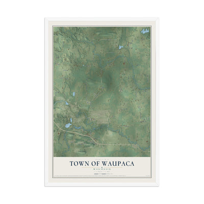 Map of the Town of Waupaca, Wisconsin, 12 x 18 inch print in a white wood frame