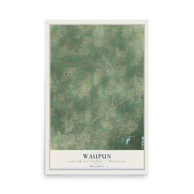 Map of Waupun, Fond du Lac County, Wisconsin, 12 x 18 inch unframed archival matte print