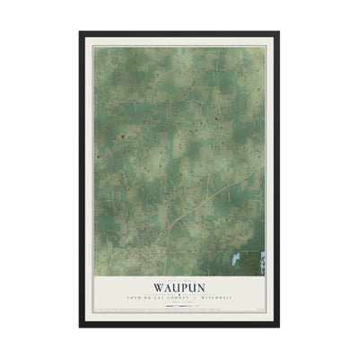 Map of Waupun, Fond du Lac County, Wisconsin, 12 x 18 inch print in a black wood frame