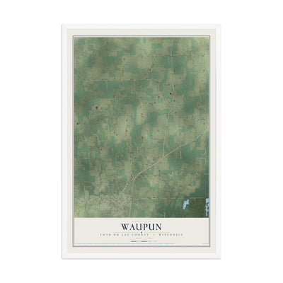 Map of Waupun, Fond du Lac County, Wisconsin, 12 x 18 inch print in a white wood frame