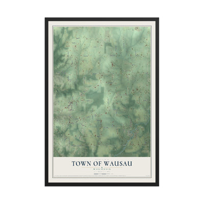 Map of the Town of Wausau, Wisconsin, 12 x 18 inch print in a black wood frame