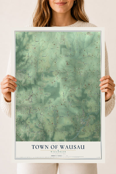 Map of the Town of Wausau, Wisconsin, 18 x 24 inch unframed archival matte print