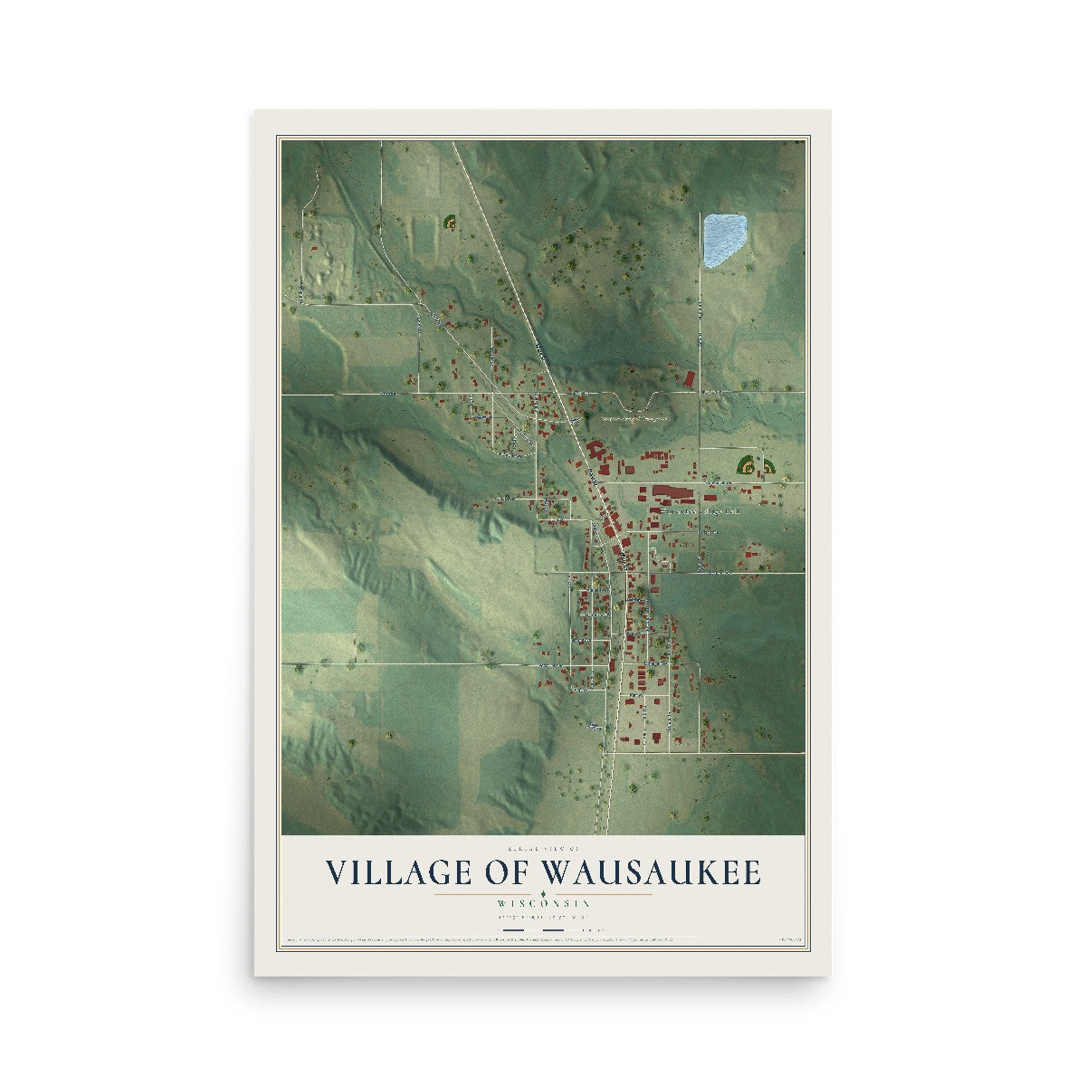 Map of Wausaukee, Wisconsin, 12 x 18 inch unframed archival matte print