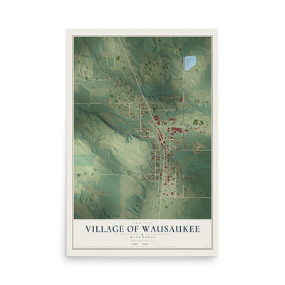 Map of Wausaukee, Wisconsin, 12 x 18 inch unframed archival matte print