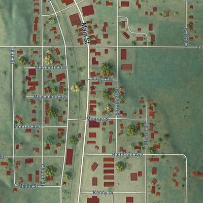 Close-up of the map of Wausaukee, Wisconsin print showing street and building detail