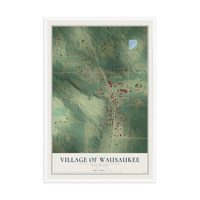 Map of Wausaukee, Wisconsin, 12 x 18 inch print in a white wood frame
