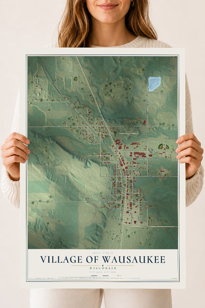 Map of Wausaukee, Wisconsin, 18 x 24 inch unframed archival matte print