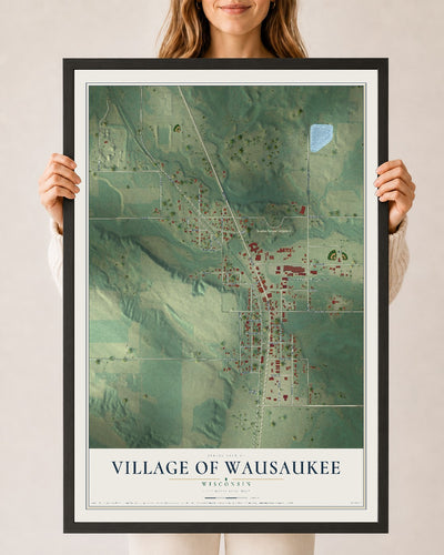 Map of Wausaukee, Wisconsin, 24 x 36 inch print in a black wood frame