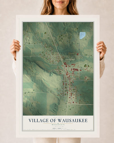 Map of Wausaukee, Wisconsin, 24 x 36 inch print in a white wood frame