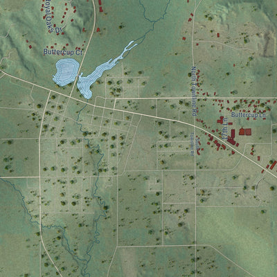 Second close-up of the map of the Town of Wautoma, Wisconsin print showing more streets and buildings