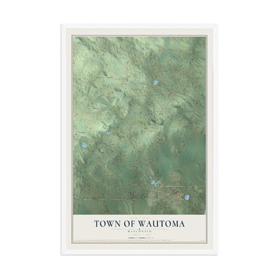 Map of the Town of Wautoma, Wisconsin, 12 x 18 inch print in a white wood frame