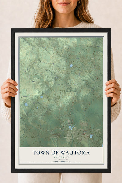 Map of the Town of Wautoma, Wisconsin, 18 x 24 inch print in a black wood frame