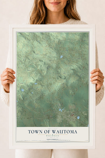 Map of the Town of Wautoma, Wisconsin, 18 x 24 inch print in a white wood frame
