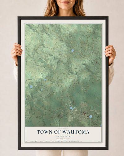 Map of the Town of Wautoma, Wisconsin, 24 x 36 inch print in a black wood frame