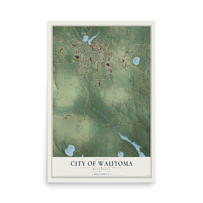 Map of Wautoma, Wisconsin, 12 x 18 inch unframed archival matte print