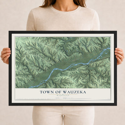 Map of the Town of Wauzeka, Wisconsin, 12 x 18 inch print in a black wood frame