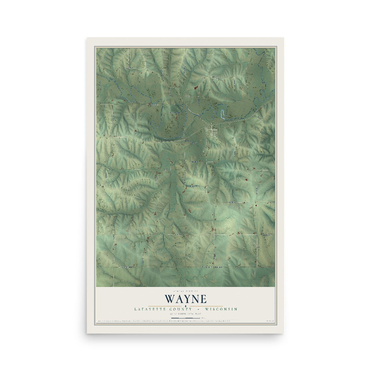 Map of Wayne, Lafayette County, Wisconsin, 12 x 18 inch unframed archival matte print