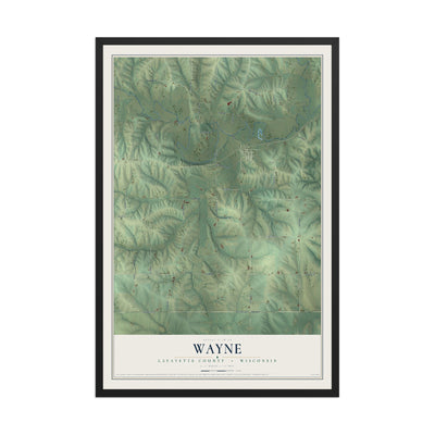Map of Wayne, Lafayette County, Wisconsin, 12 x 18 inch print in a black wood frame