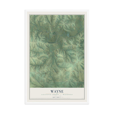 Map of Wayne, Lafayette County, Wisconsin, 12 x 18 inch print in a white wood frame