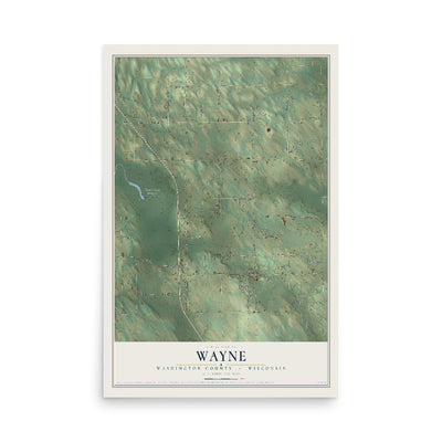 Map of Wayne, Washington County, Wisconsin, 12 x 18 inch unframed archival matte print