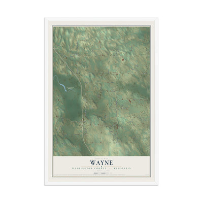 Map of Wayne, Washington County, Wisconsin, 12 x 18 inch print in a white wood frame