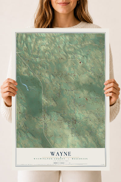 Map of Wayne, Washington County, Wisconsin, 18 x 24 inch unframed archival matte print