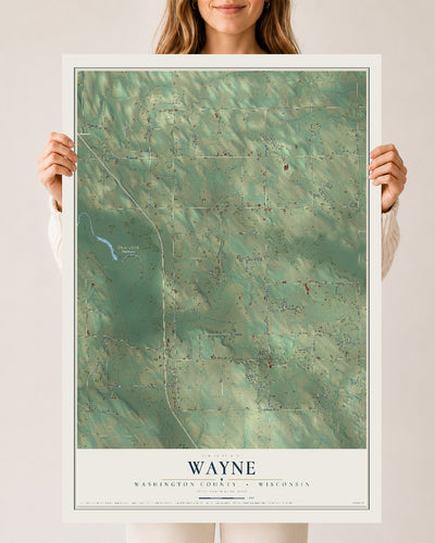 Map of Wayne, Washington County, Wisconsin, 24 x 36 inch unframed archival matte print