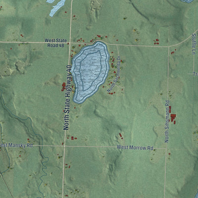 Close-up of the map of Weirgor, Wisconsin print showing street and building detail