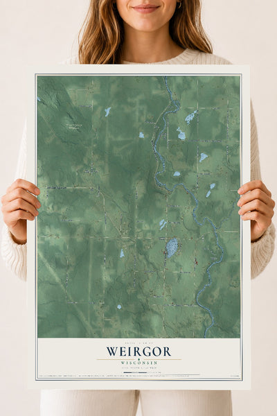 Map of Weirgor, Wisconsin, 18 x 24 inch unframed archival matte print