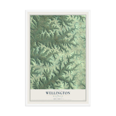 Map of Wellington, Wisconsin, 12 x 18 inch print in a white wood frame