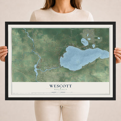 Map of Wescott, Wisconsin, 18 x 24 inch print in a black wood frame