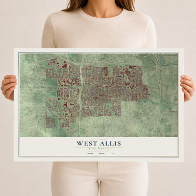 Map of West Allis, Wisconsin, 12 x 18 inch unframed archival matte print