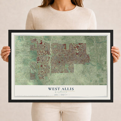 Map of West Allis, Wisconsin, 12 x 18 inch print in a black wood frame