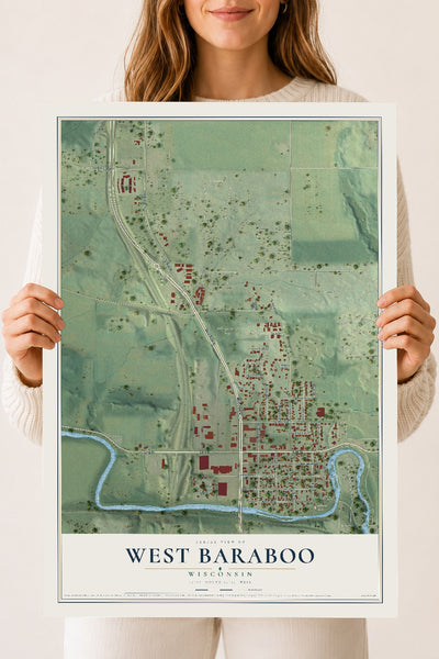 Map of West Baraboo, Wisconsin, 18 x 24 inch unframed archival matte print