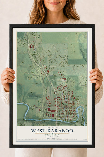 Map of West Baraboo, Wisconsin, 18 x 24 inch print in a black wood frame
