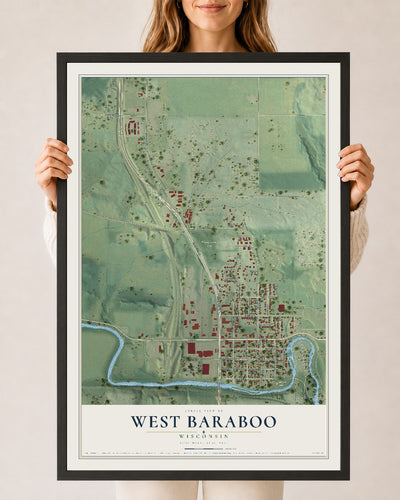 Map of West Baraboo, Wisconsin, 24 x 36 inch print in a black wood frame