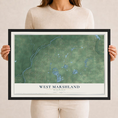 Map of West Marshland, Wisconsin, 12 x 18 inch print in a black wood frame