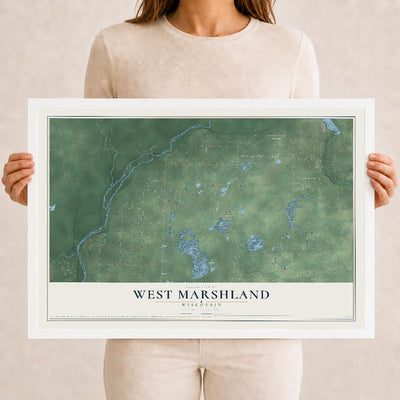 Map of West Marshland, Wisconsin, 12 x 18 inch print in a white wood frame