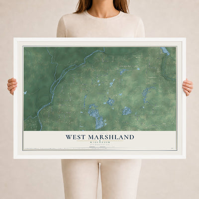 Map of West Marshland, Wisconsin, 24 x 36 inch print in a white wood frame