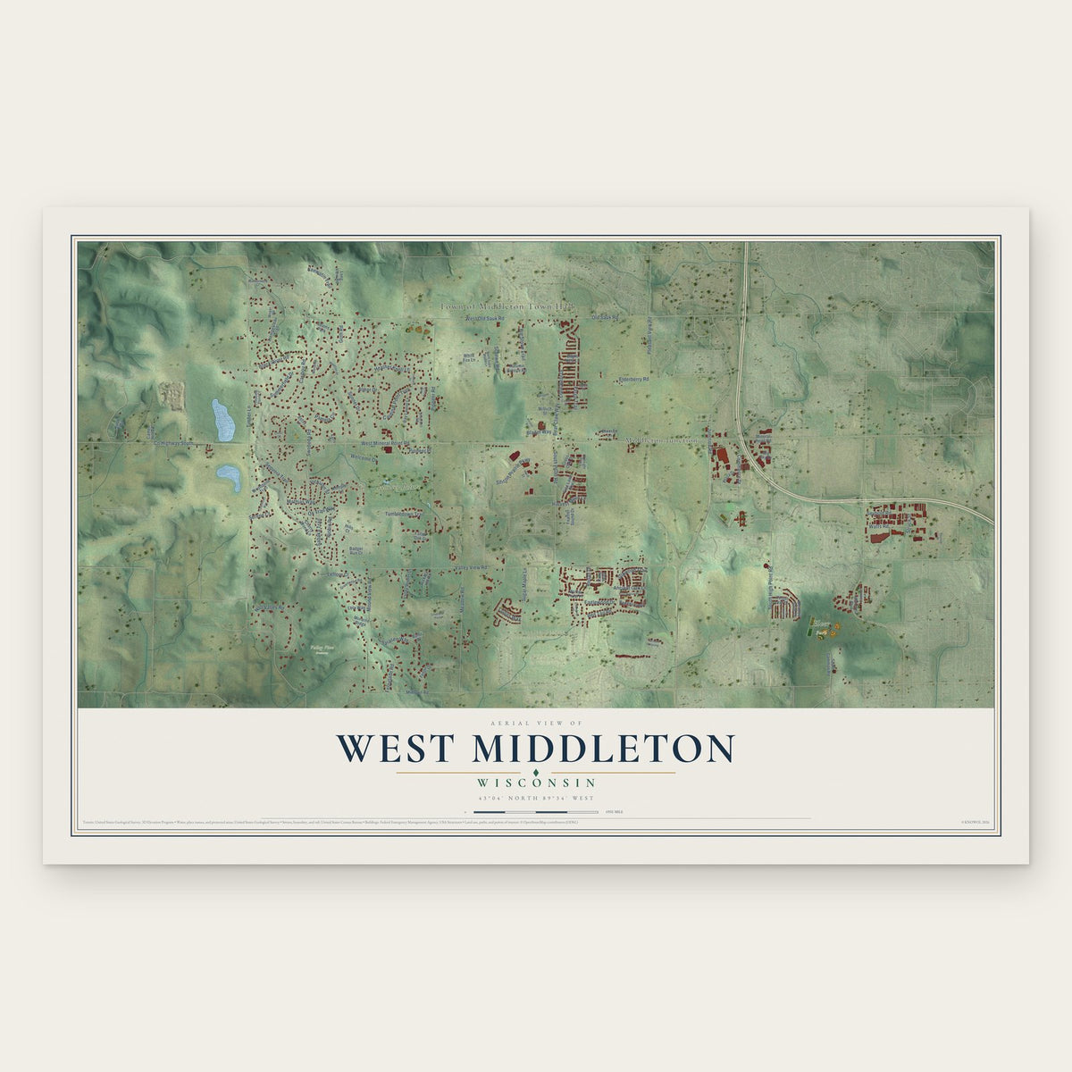 West Middleton, Wisconsin map print, the full design