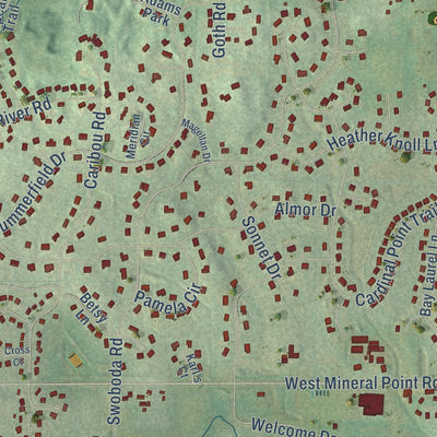 Close-up of the map of West Middleton, Wisconsin print showing street and building detail