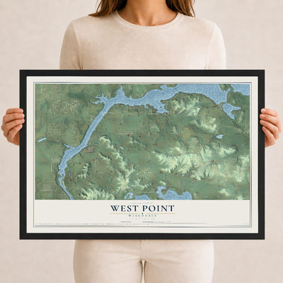Map of West Point, Wisconsin, 12 x 18 inch print in a black wood frame