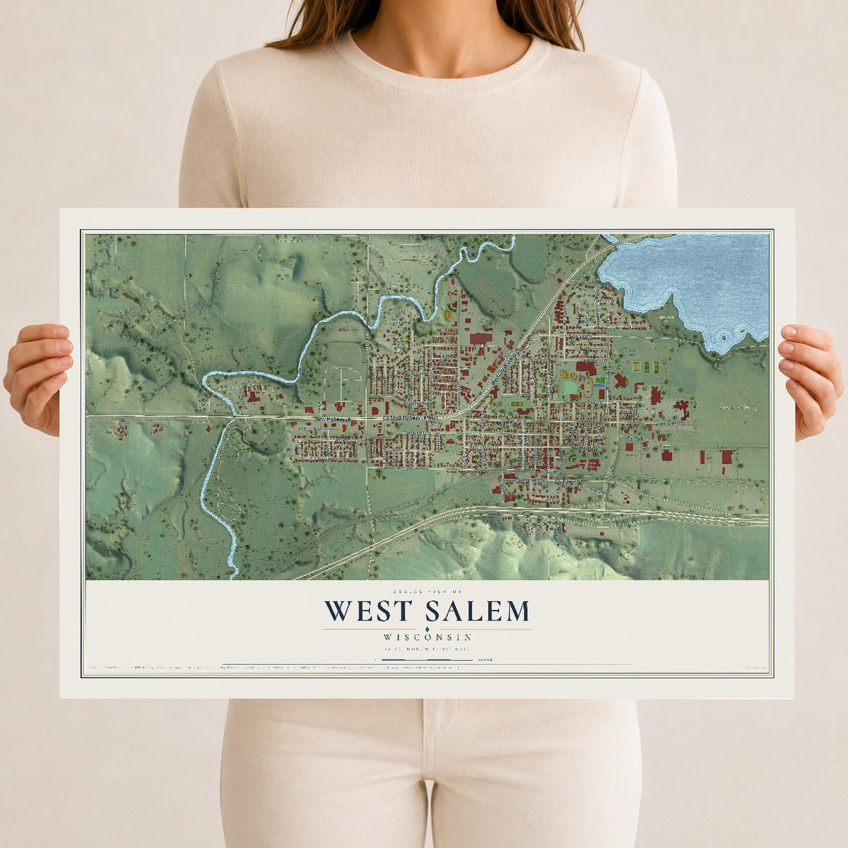Map of West Salem, Wisconsin, 12 x 18 inch unframed archival matte print