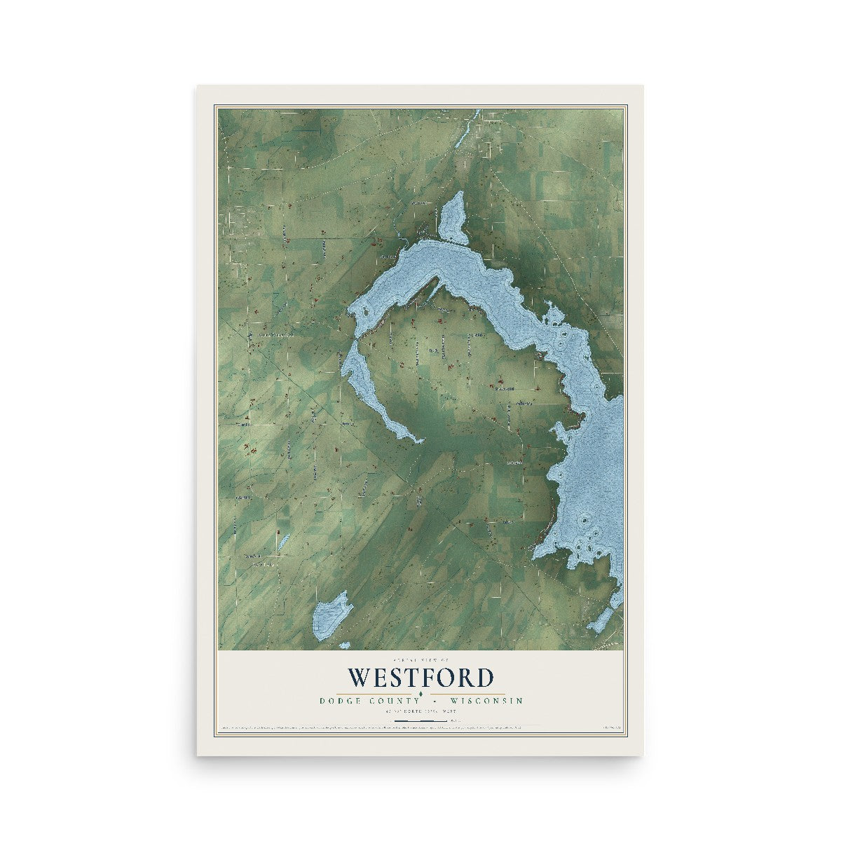 Map of Westford, Dodge County, Wisconsin, 12 x 18 inch unframed archival matte print