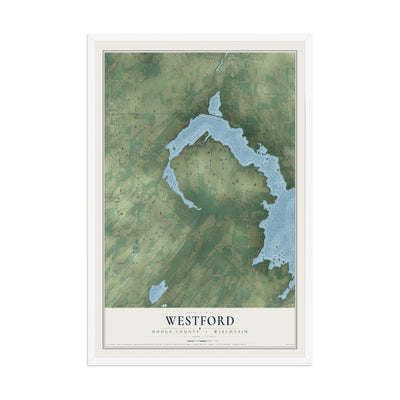 Map of Westford, Dodge County, Wisconsin, 12 x 18 inch print in a white wood frame