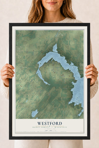 Map of Westford, Dodge County, Wisconsin, 18 x 24 inch print in a black wood frame