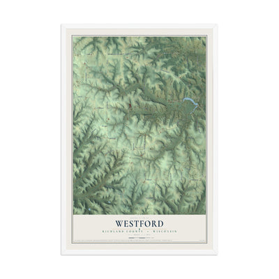 Map of Westford, Richland County, Wisconsin, 12 x 18 inch print in a white wood frame